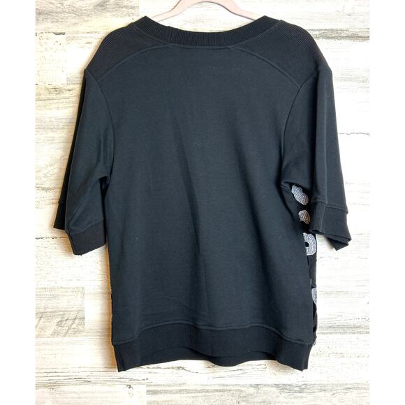 BCBGMAXAZRIA Women’s XS Black Ribbed Abstract Lace Sweatshirt Top 1/2 Sleeve New - Picture 3 of 7